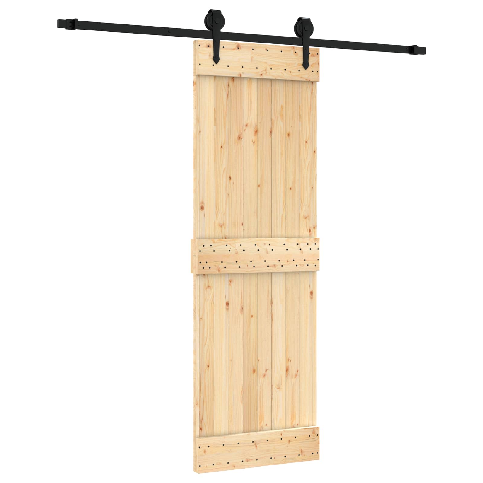 Schuifdeur Naturel en Zwart 70 x 210 cm Massief Grenenhout