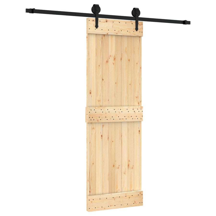 Schuifdeur Naturel en Zwart 70 x 210 cm Massief Grenenhout