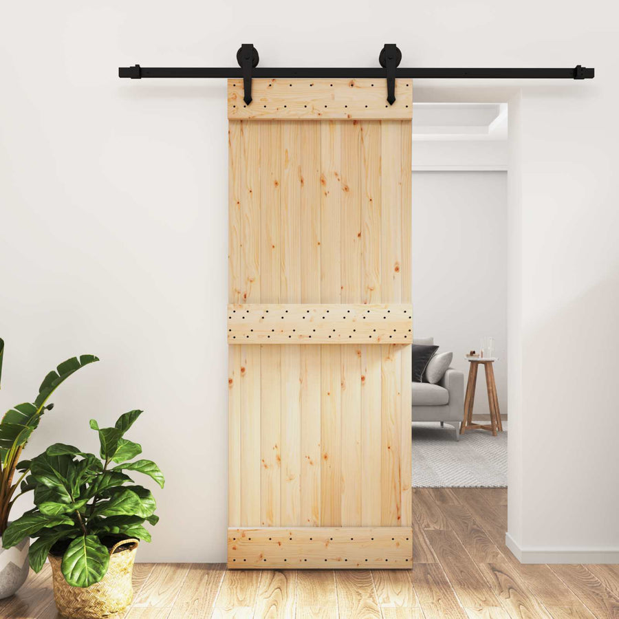 Schuifdeur Naturel en Zwart 80 x 210 cm Massief Grenenhout