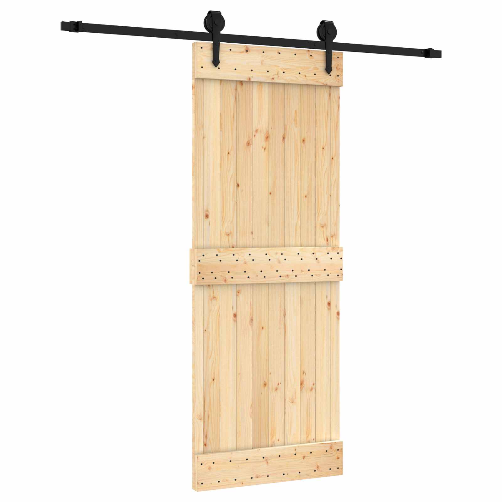 Schuifdeur Naturel en Zwart 80 x 210 cm Massief Grenenhout