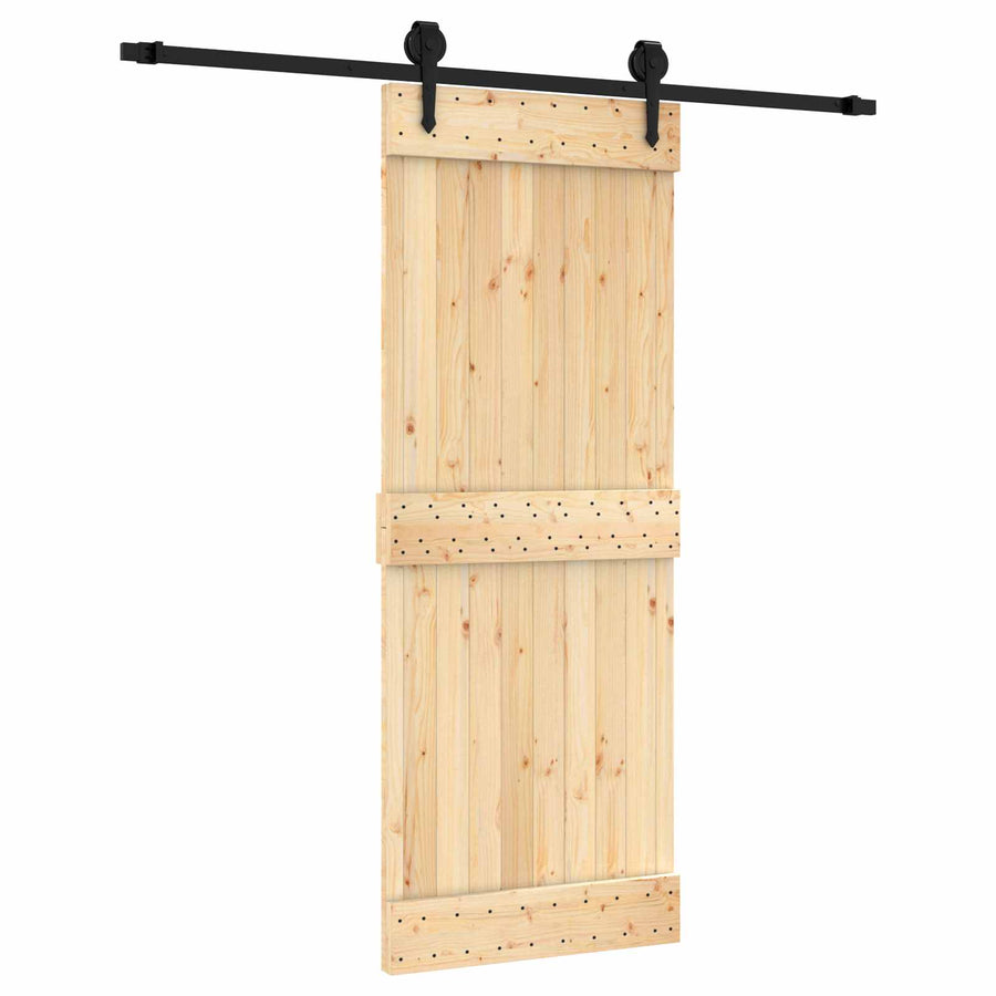 Schuifdeur Naturel en Zwart 80 x 210 cm Massief Grenenhout