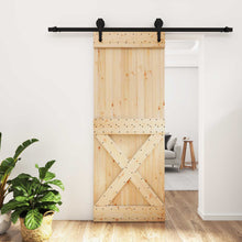 Schuifdeur Naturel en Zwart 80 x 210 cm Massief Grenenhout