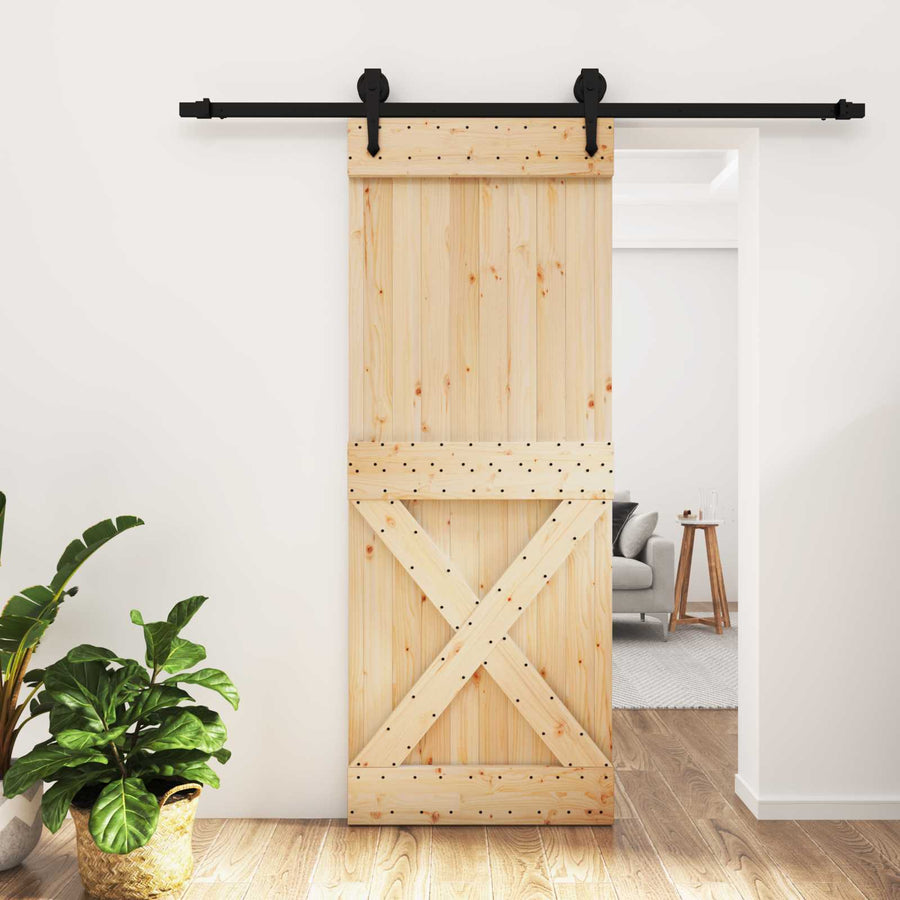 Schuifdeur Naturel en Zwart 80 x 210 cm Massief Grenenhout