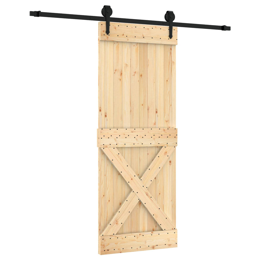 Schuifdeur Naturel en Zwart 80 x 210 cm Massief Grenenhout
