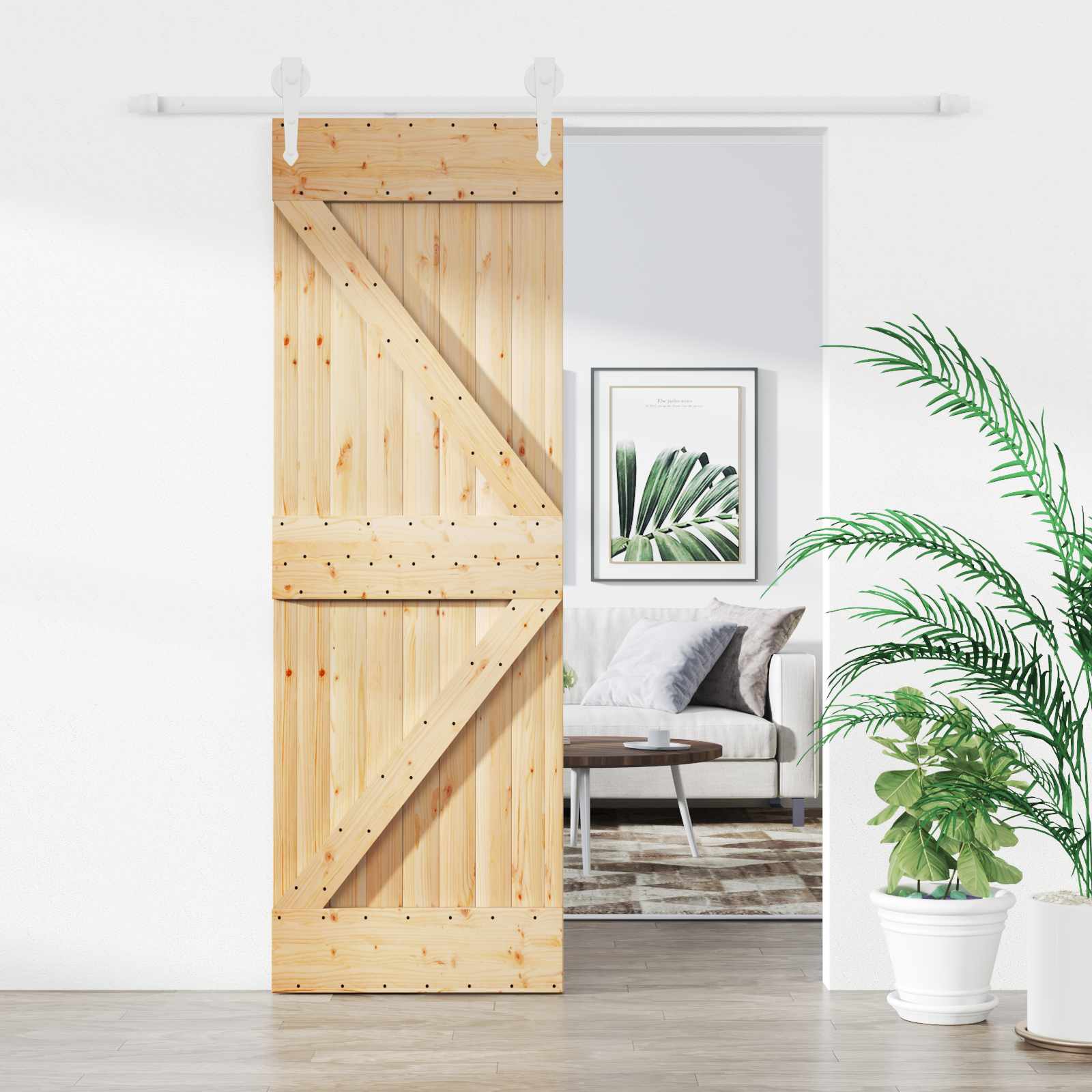 Schuifdeur Natuurlijk en Wit 70 x 210 cm Massief Grenenhout