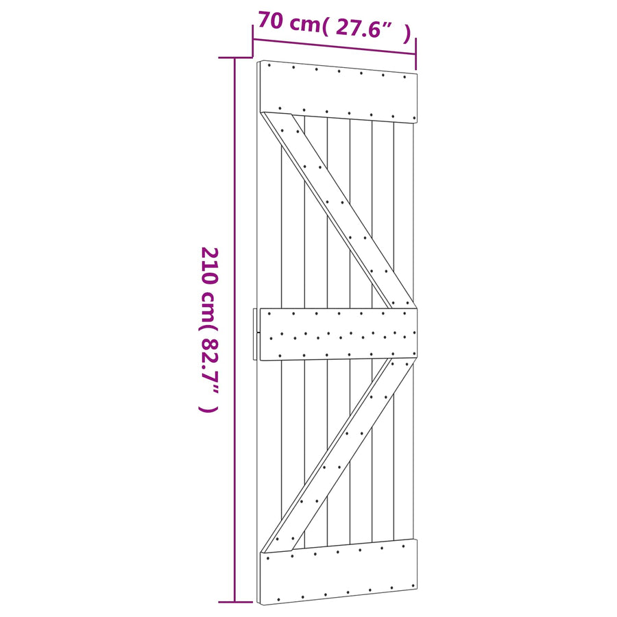 Schuifdeur Natuurlijk en Wit 70 x 210 cm Massief Grenenhout