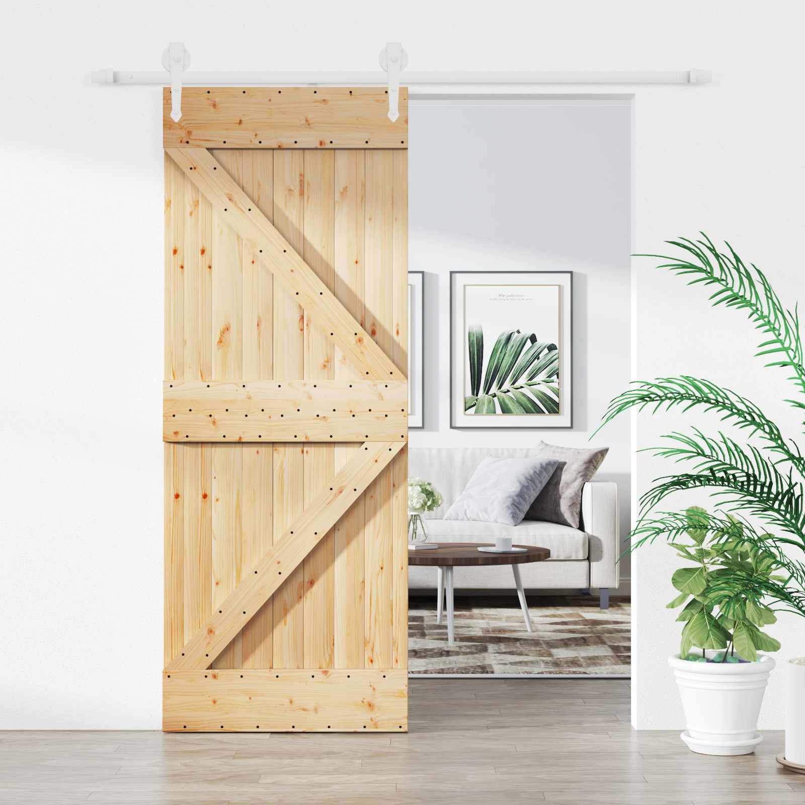 Schuifdeur Natuurlijk en Wit 85 x 210 cm Massief Grenenhout