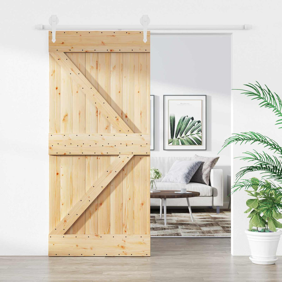 Schuifdeur Natuurlijk en Wit 95 x 210 cm Massief Grenenhout