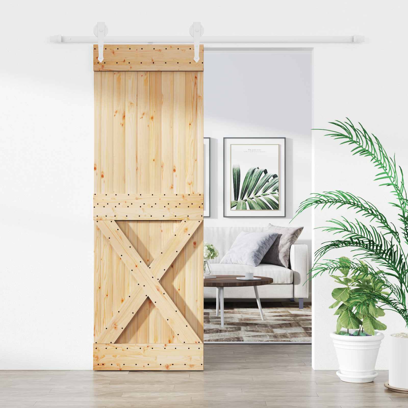 Schuifdeur Natuurlijk en Wit 80 x 210 cm Massief grenenhout