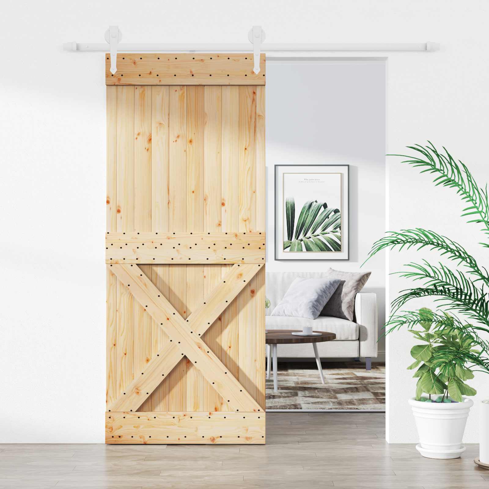 Schuifdeur Natuurlijk en Wit 100 x 210 cm Massief grenenhout