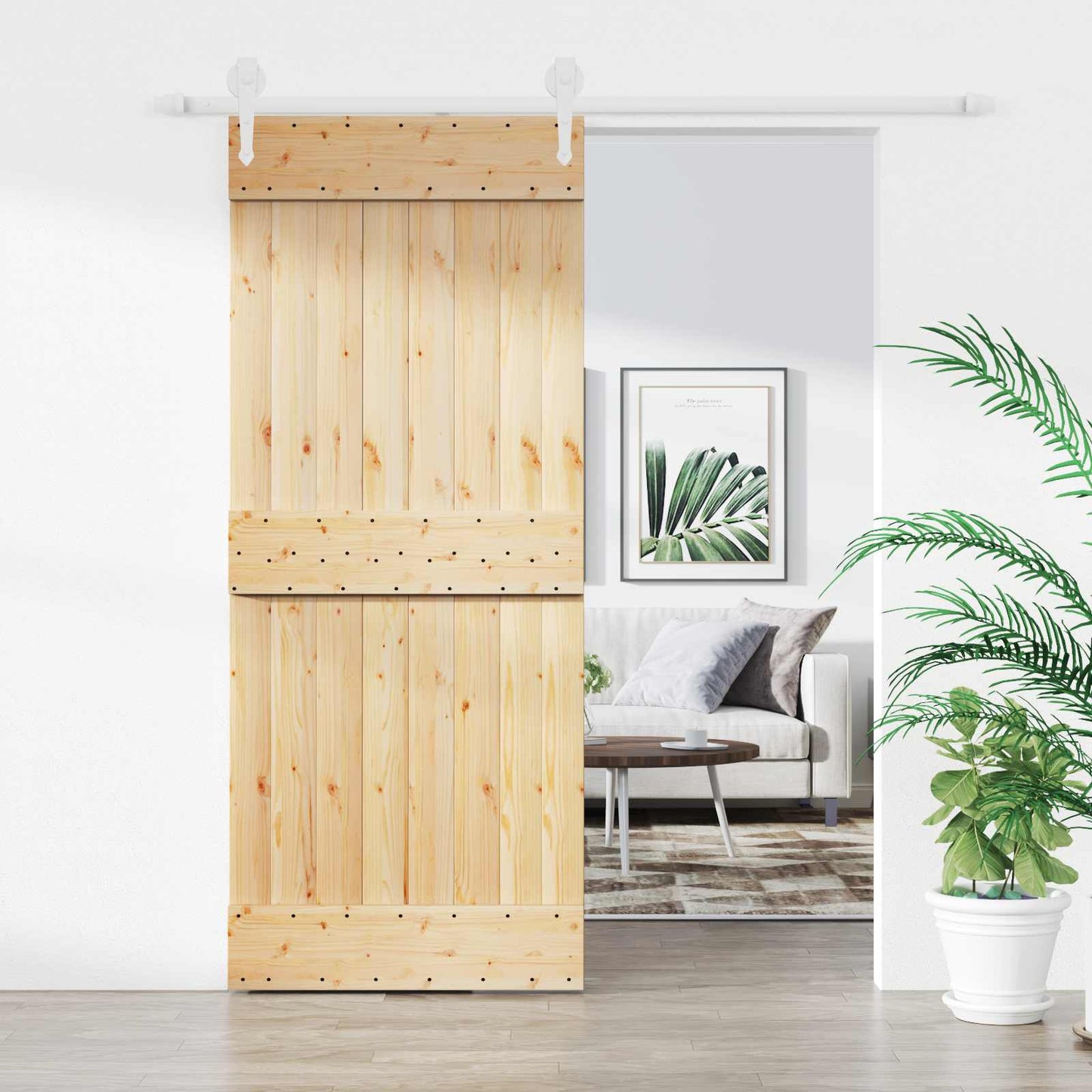 Schuifdeur Natuurlijk en Wit 85 x 210 cm Massief Grenenhout