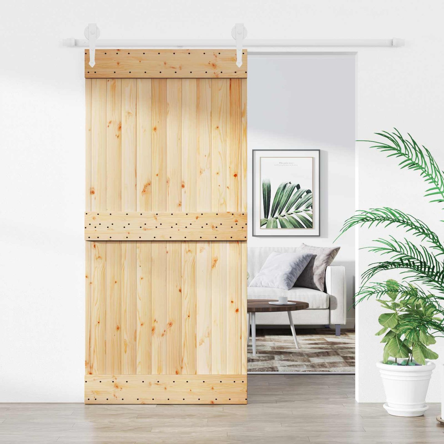 Schuifdeur Natuurlijk en Wit 95 x 210 cm Massief Grenenhout