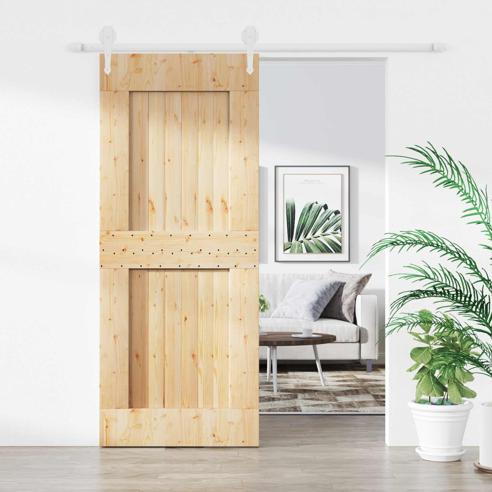 Schuifdeur Natuurlijk en Wit 85 x 210 cm Massief Grenenhout