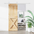 Sliding Door Natural and White 70 x 210 cm Solid Pine Wood