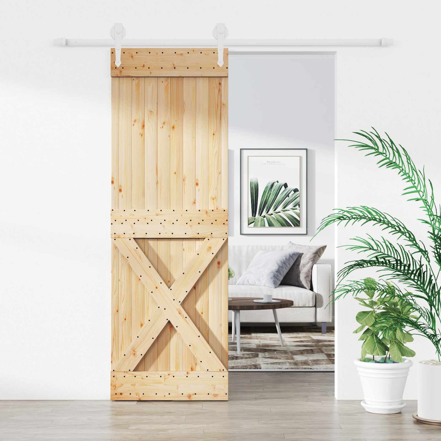 Schuifdeur Natuurlijk en Wit 70 x 210 cm Massief Grenenhout