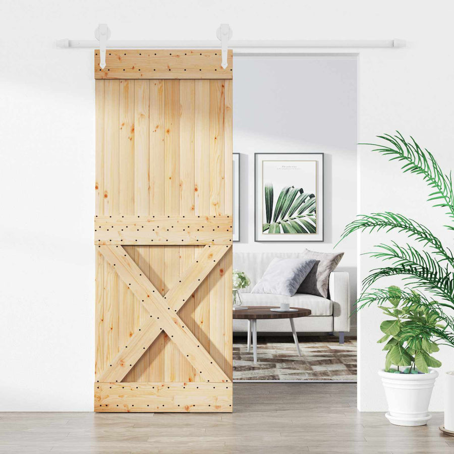 Schuifdeur Natuurlijk en Wit 80 x 210 cm Massief Grenenhout