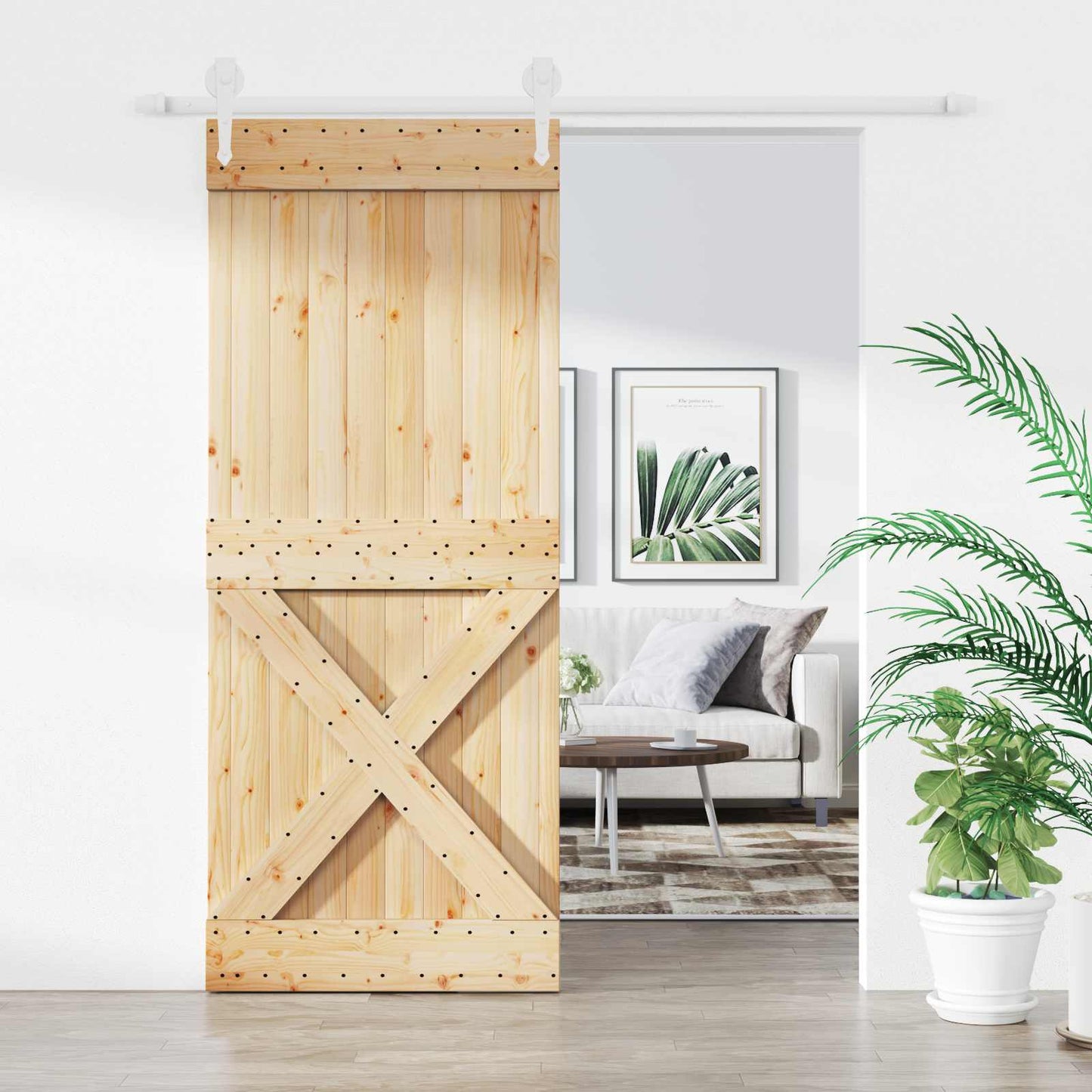 Schuifdeur Natuurlijk en Wit 85 x 210 cm Massief Grenenhout