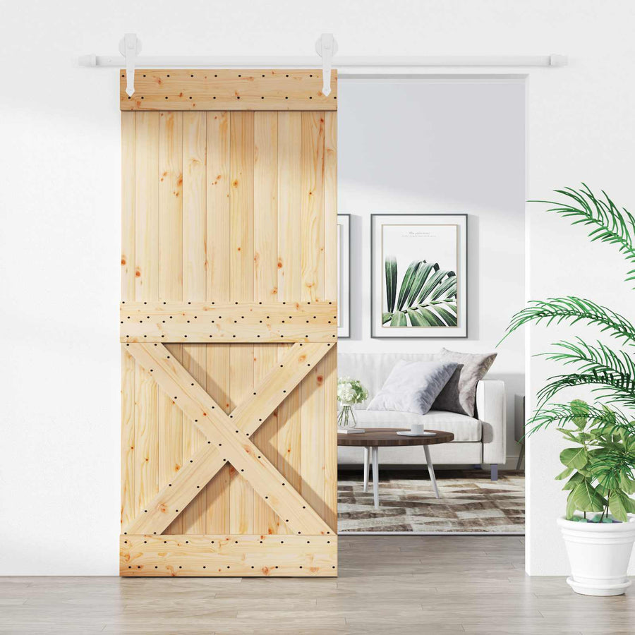 Schuifdeur Natuurlijk en Wit 90 x 210 cm Massief Grenenhout