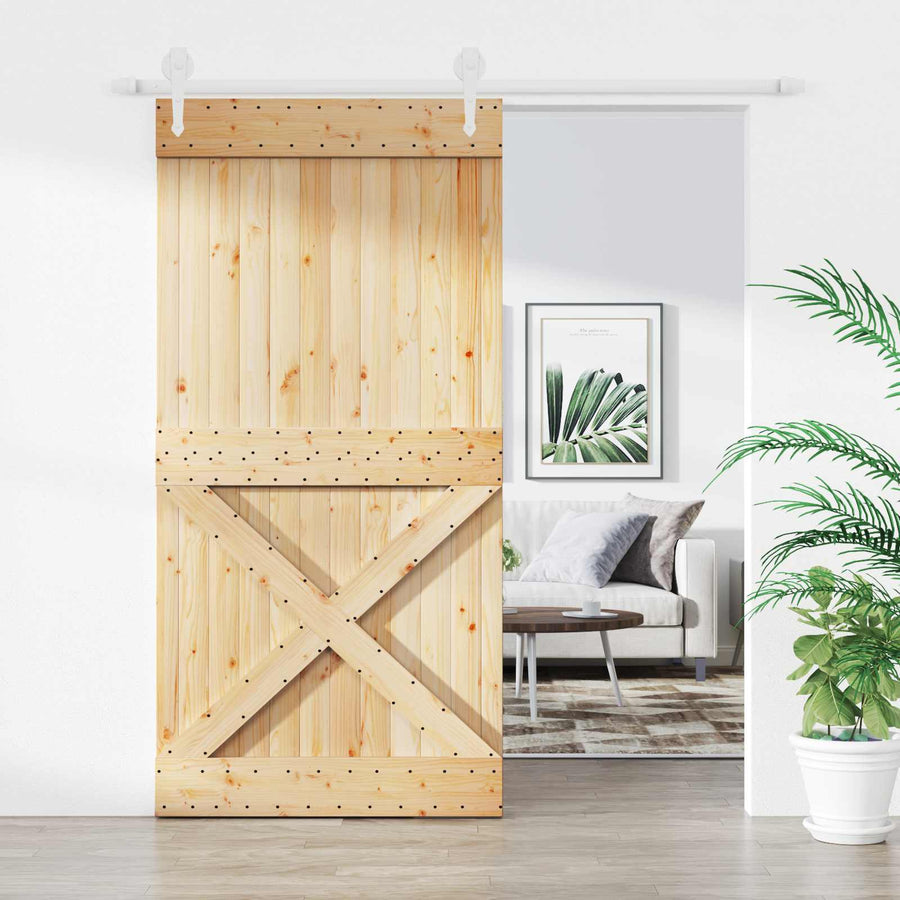 Schuifdeur Natuurlijk en Wit 100 x 210 cm Massief Grenenhout