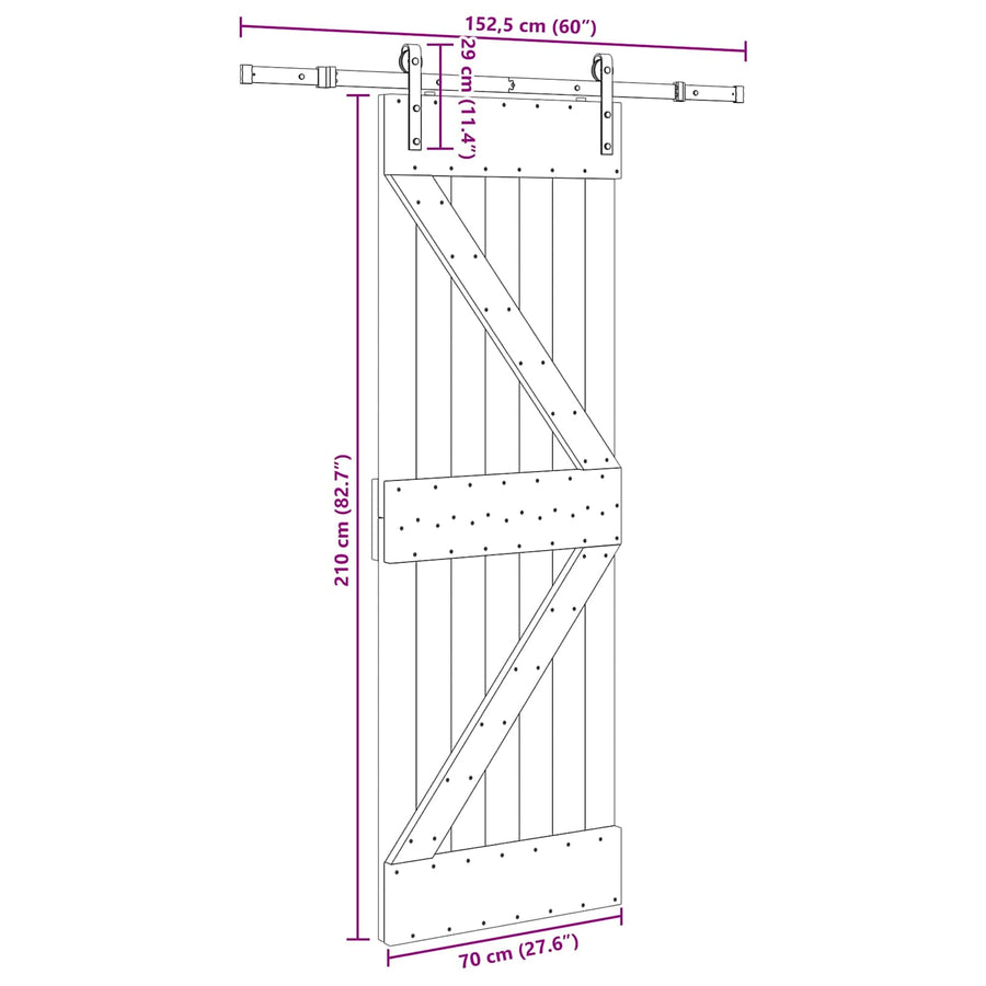 Schuifdeur NARVIK Naturel en Zwart 70 x 210 cm (152,5 cm)