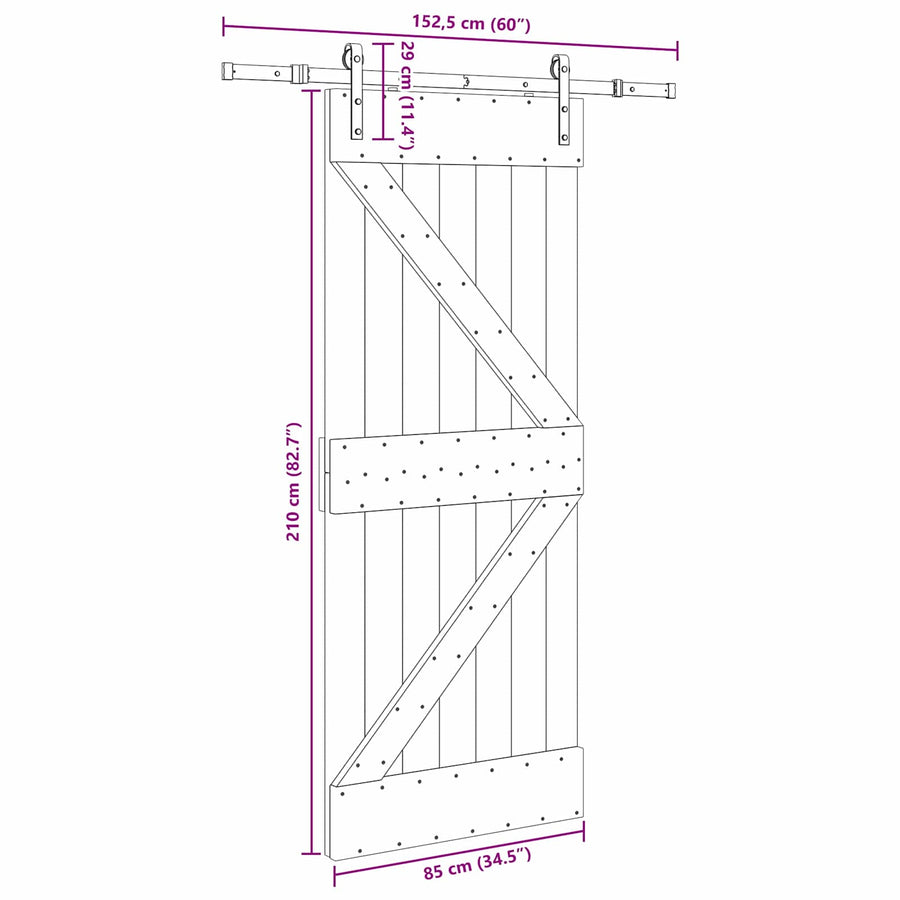Schuifdeur NARVIK Naturel en Zwart 85 x 210 cm (152,5 cm)