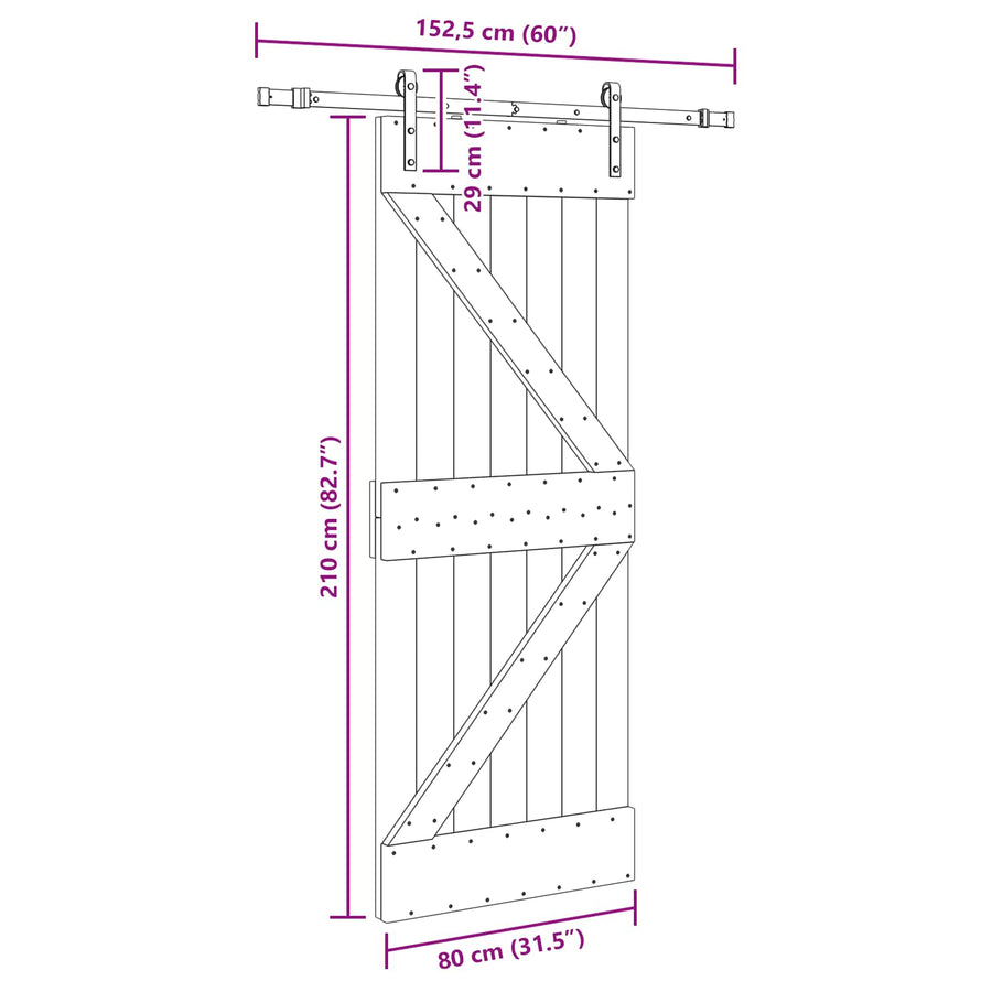 Schuifdeur NARVIK Naturel en Zwart 80 x 210 cm (152,5 cm)