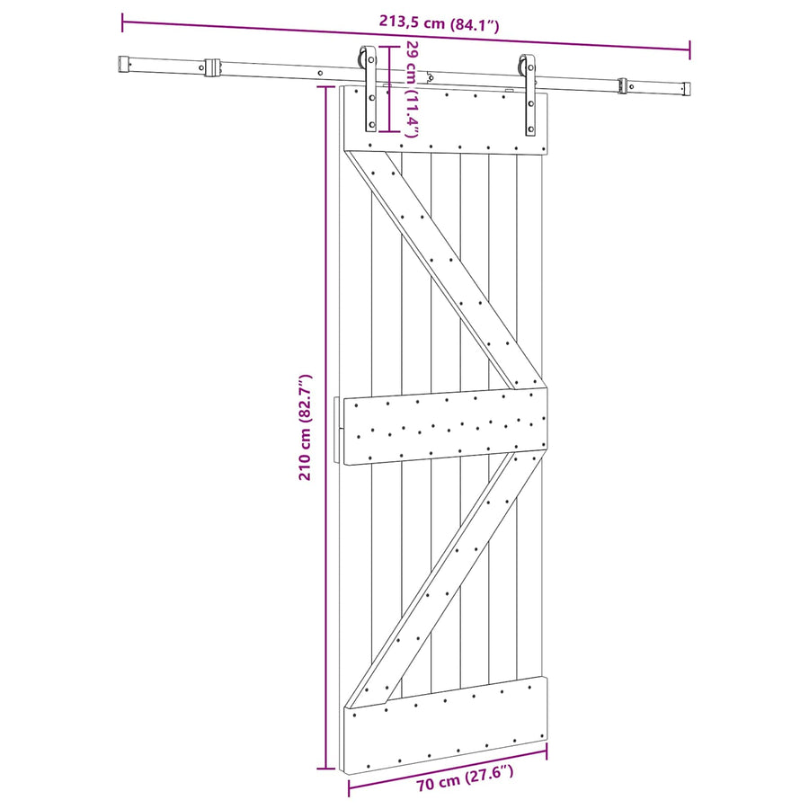 Schuifdeur NARVIK Naturel en Zwart 70 x 210 cm (213,5 cm)