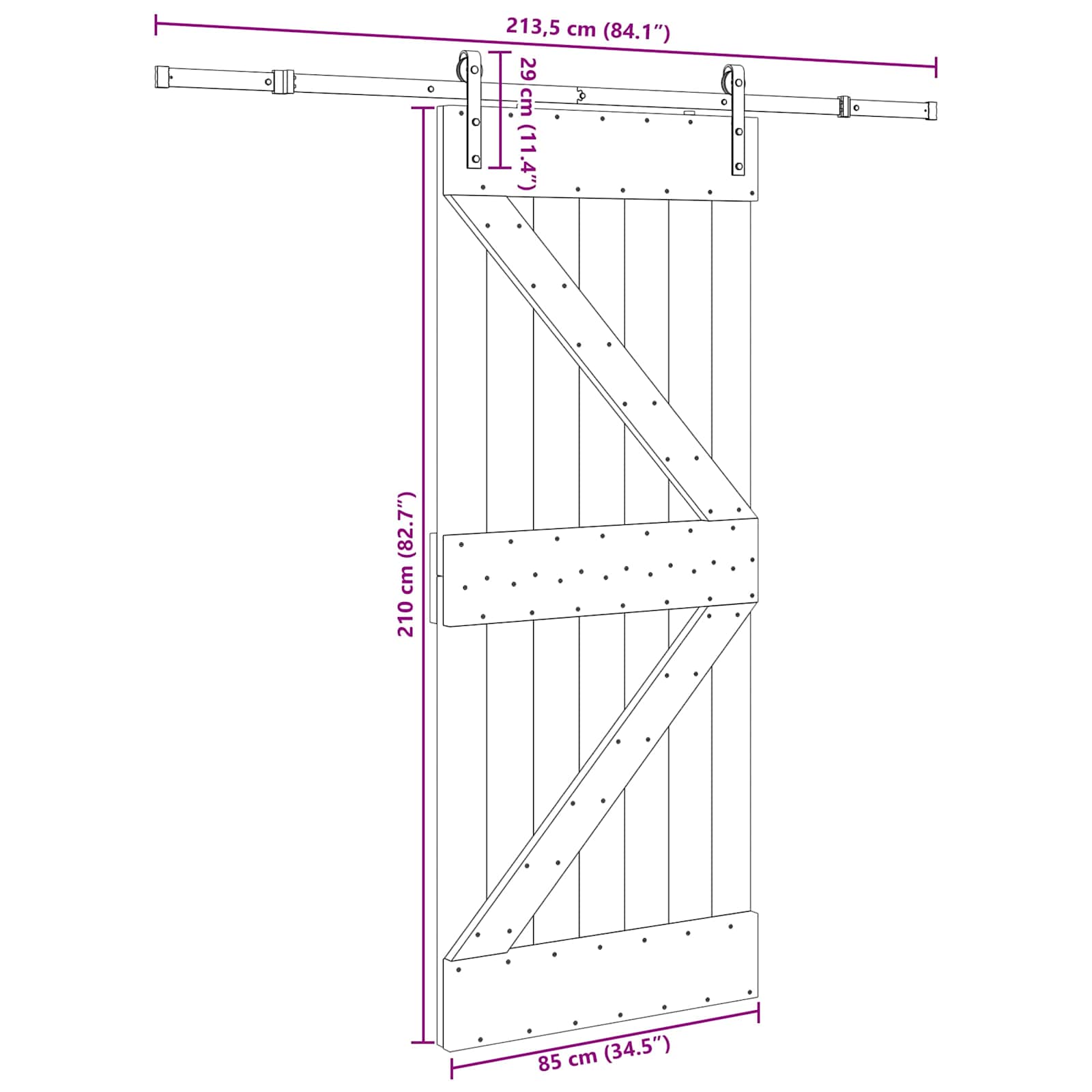Schuifdeur NARVIK Naturel en Zwart 85 x 210 cm (213,5 cm)