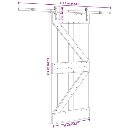 Schuifdeur NARVIK Naturel en Zwart 85 x 210 cm (213,5 cm)