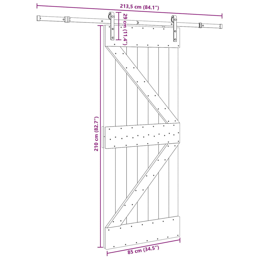 Schuifdeur NARVIK Naturel en Zwart 85 x 210 cm (213,5 cm)