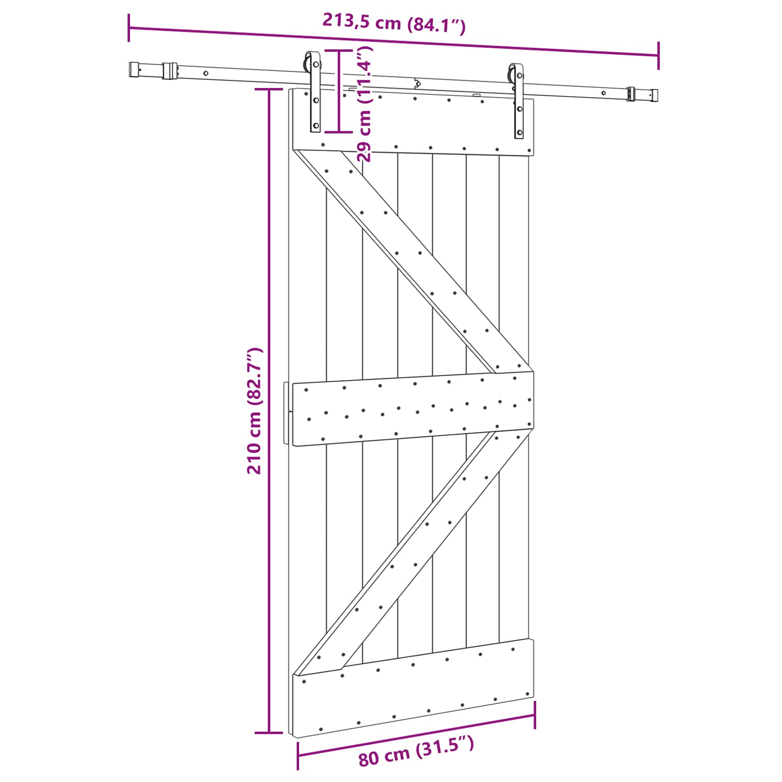 Schuifdeur NARVIK Naturel en Zwart 80 x 210 cm (213,5 cm)