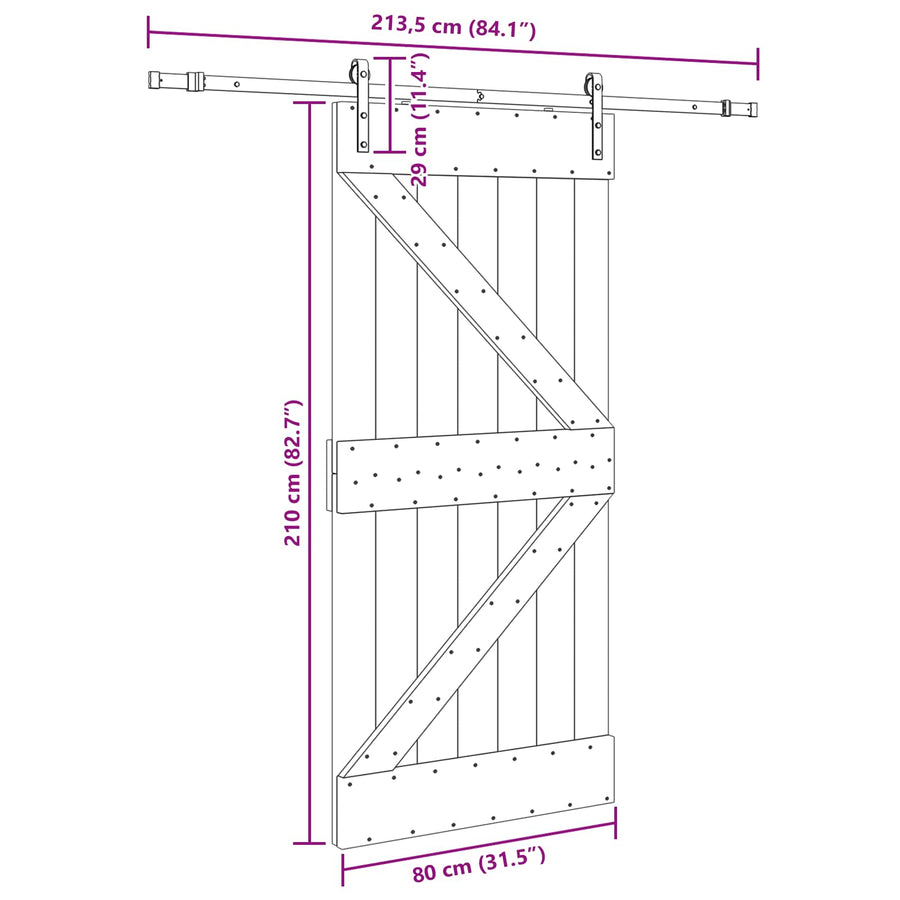 Schuifdeur NARVIK Naturel en Zwart 80 x 210 cm (213,5 cm)