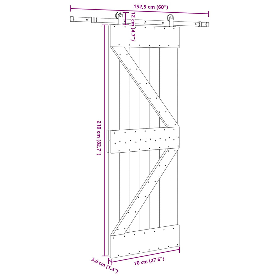 Schuifdeur NARVIK 70 x 210 cm (152,5 cm) Naturel en Zwart