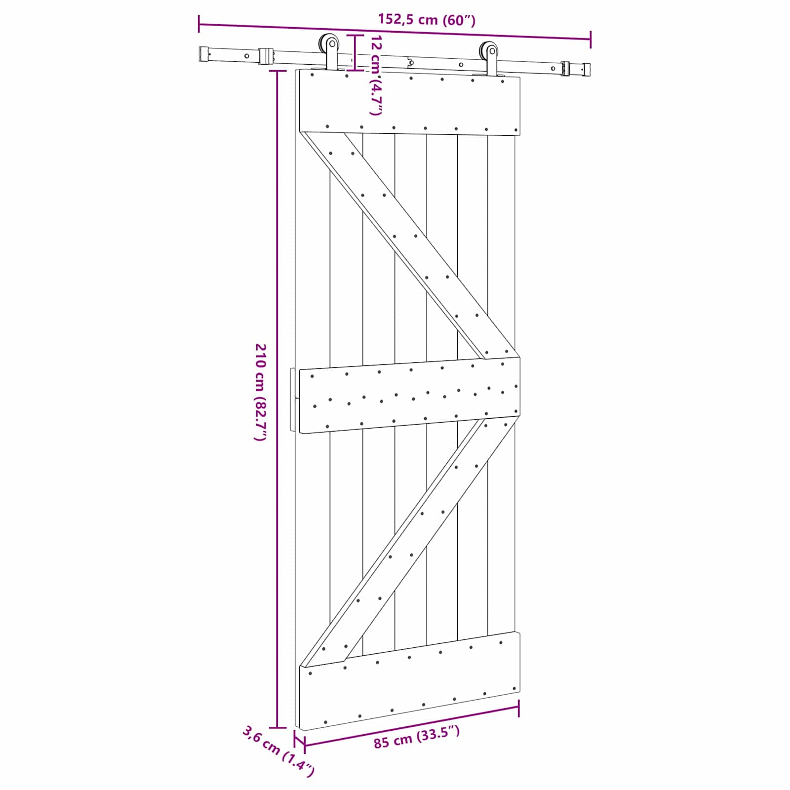 Schuifdeur NARVIK 85 x 210 cm (152,5 cm) Naturel en Zwart