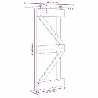 Schuifdeur NARVIK 85 x 210 cm (152,5 cm) Naturel en Zwart