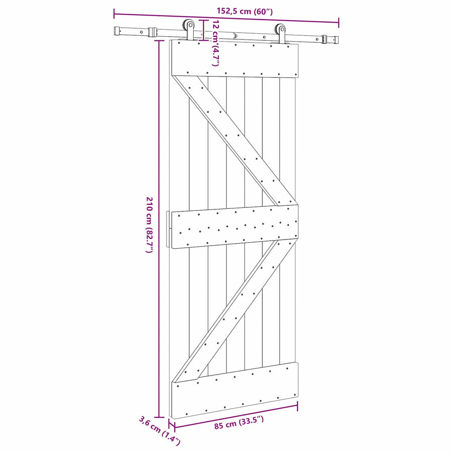 Schuifdeur NARVIK 85 x 210 cm (152,5 cm) Naturel en Zwart