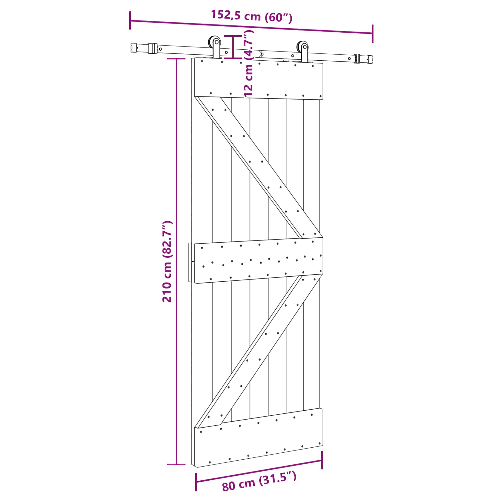 Schuifdeur NARVIK 80 x 210 cm (152,5 cm) Naturel en Zwart