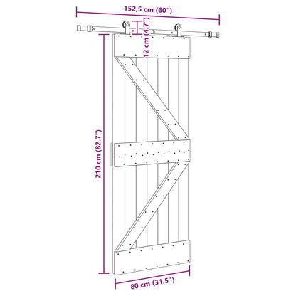 Schuifdeur NARVIK 80 x 210 cm (152,5 cm) Naturel en Zwart