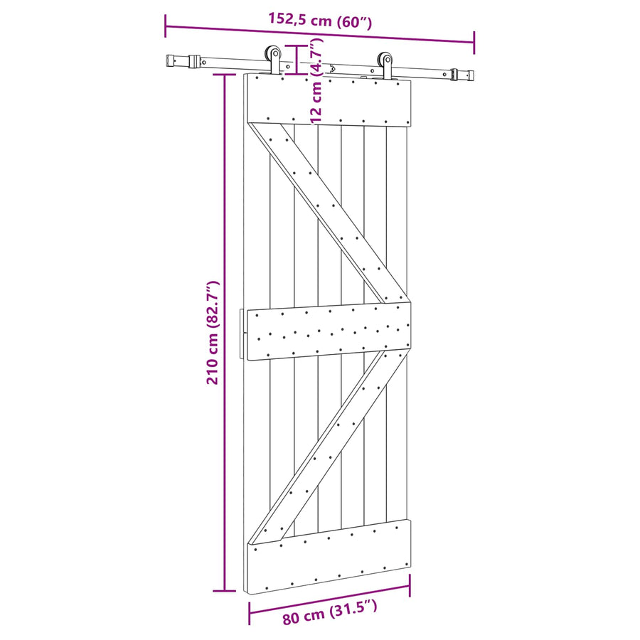 Schuifdeur NARVIK 80 x 210 cm (152,5 cm) Naturel en Zwart