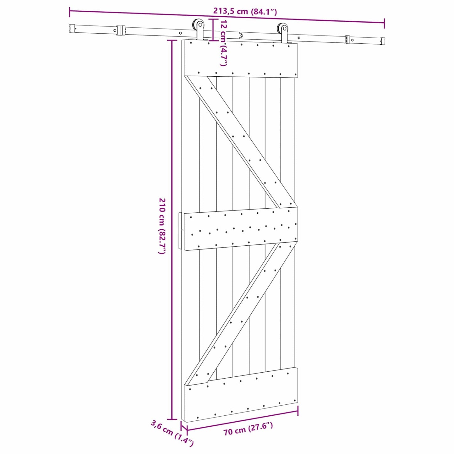 Schuifdeur NARVIK Naturel en Zwart 70 x 210 cm (213,5 cm)