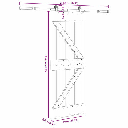 Schuifdeur NARVIK Naturel en Zwart 70 x 210 cm (213,5 cm)