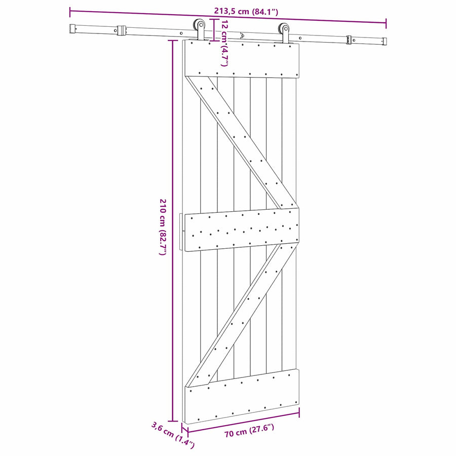 Schuifdeur NARVIK Naturel en Zwart 70 x 210 cm (213,5 cm)
