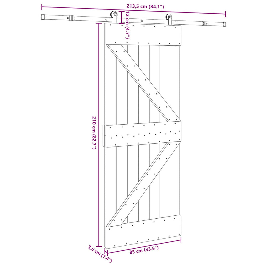 Schuifdeur NARVIK Naturel en Zwart 85 x 210 cm (213,5 cm)