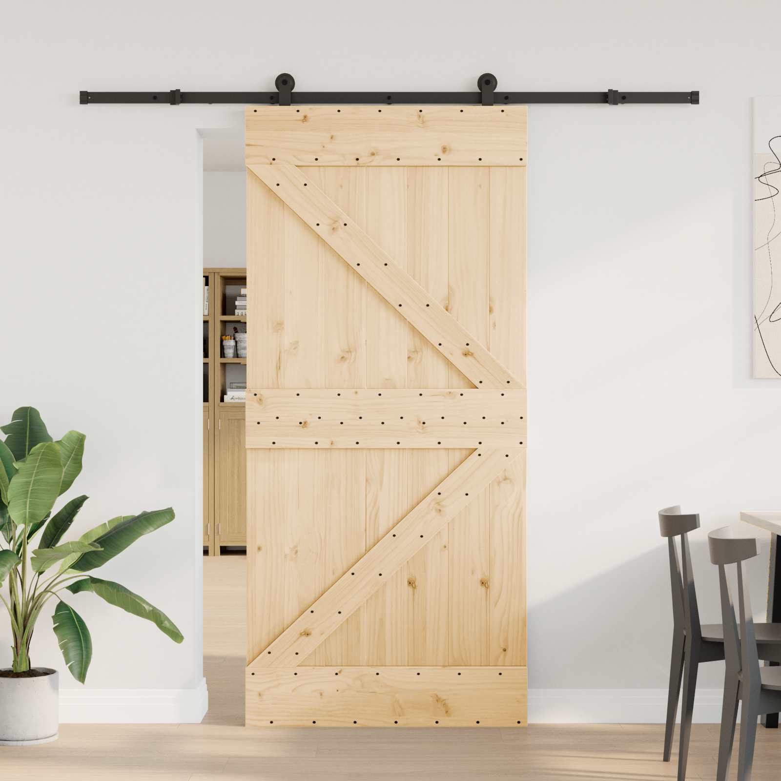 Schuifdeur NARVIK Naturel en Zwart 95 x 210 cm (213,5 cm)