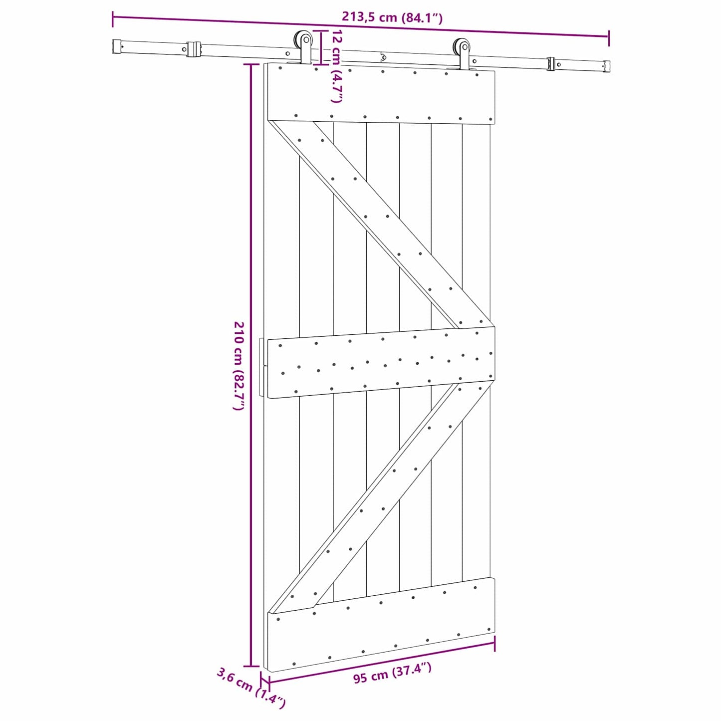 Schuifdeur NARVIK Naturel en Zwart 95 x 210 cm (213,5 cm)
