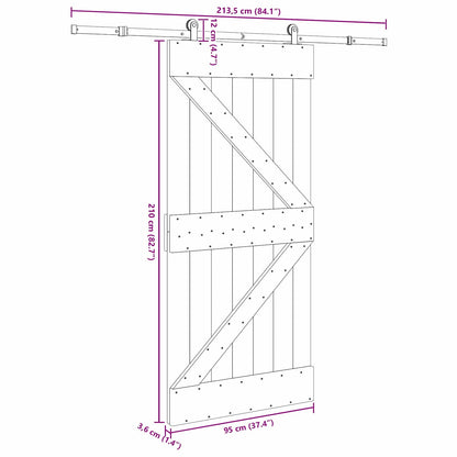Schuifdeur NARVIK Naturel en Zwart 95 x 210 cm (213,5 cm)