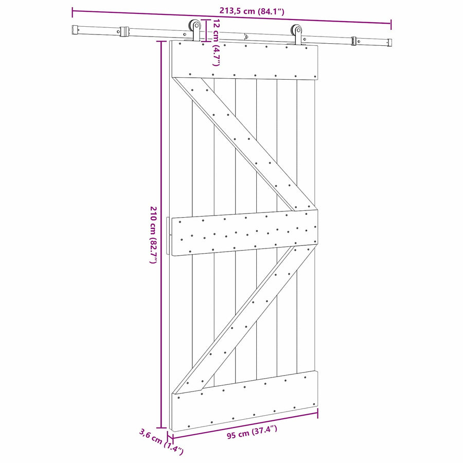 Schuifdeur NARVIK Naturel en Zwart 95 x 210 cm (213,5 cm)