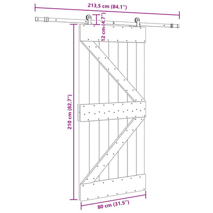 Schuifdeur NARVIK Naturel en Zwart 80 x 210 cm (213,5 cm)