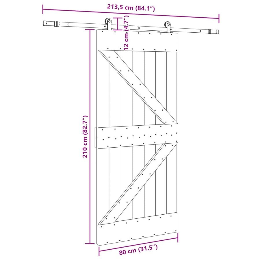 Schuifdeur NARVIK Naturel en Zwart 80 x 210 cm (213,5 cm)