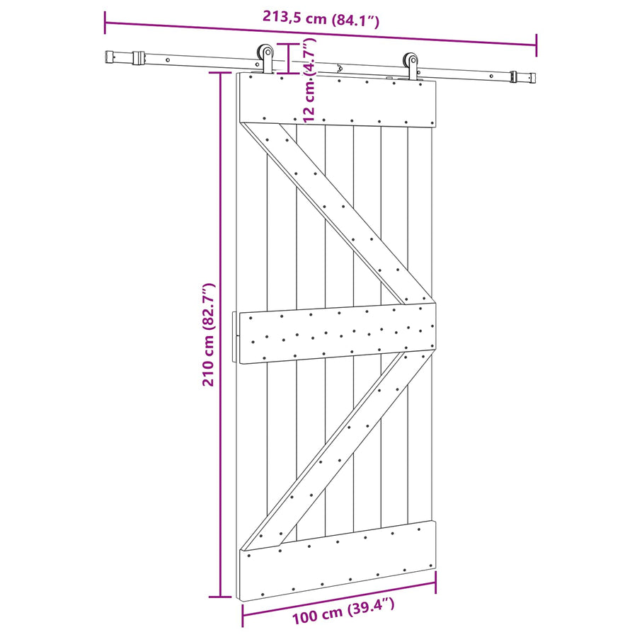 Schuifdeur NARVIK Naturel en Zwart 100 x 210 cm (213,5 cm)